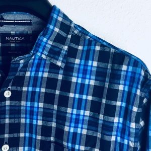 Nautica Classic Fit Large Blue Plaid Shirt